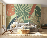 A graceful subtle leaf wall mural in cool, natural tones.

