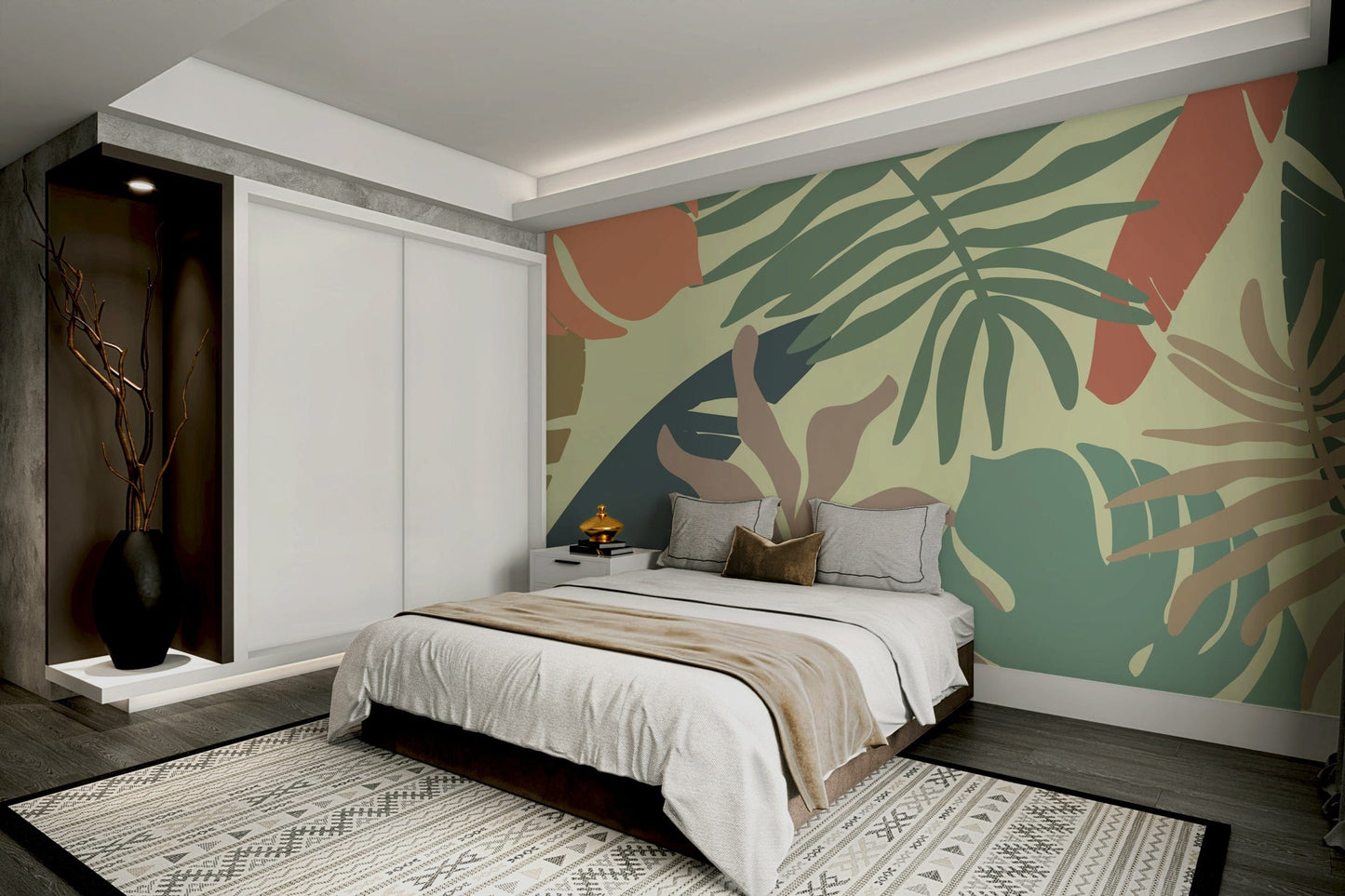 A serene subtle leaf pattern wall mural for your decor.

