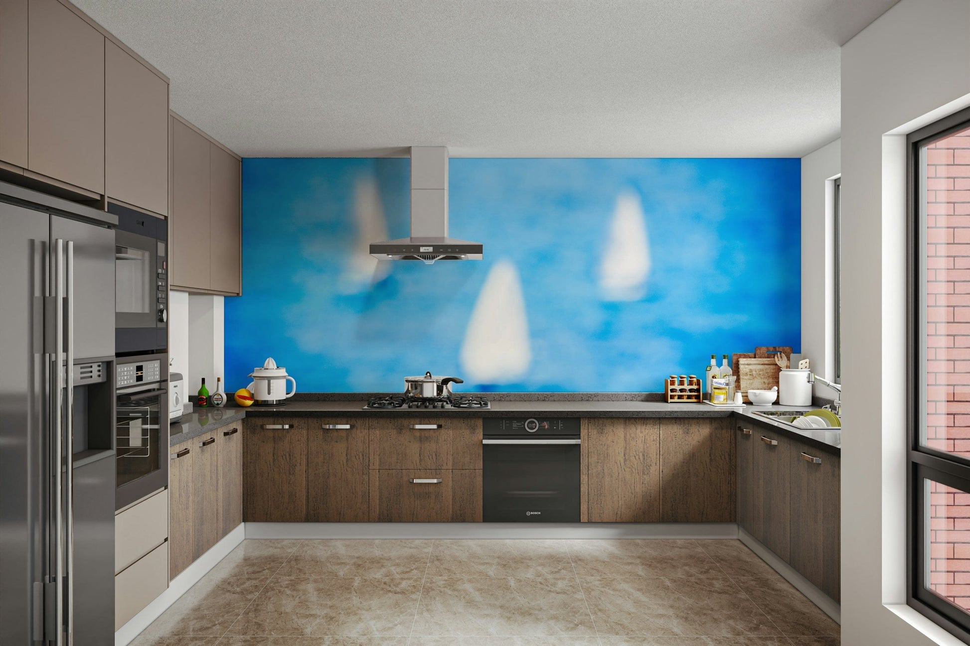 A calming nautical design wallpaper mural that defines a space.

