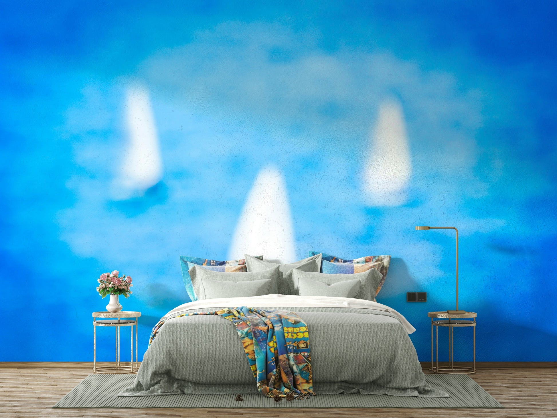 A beautiful sailing boat wall mural for a living room.

