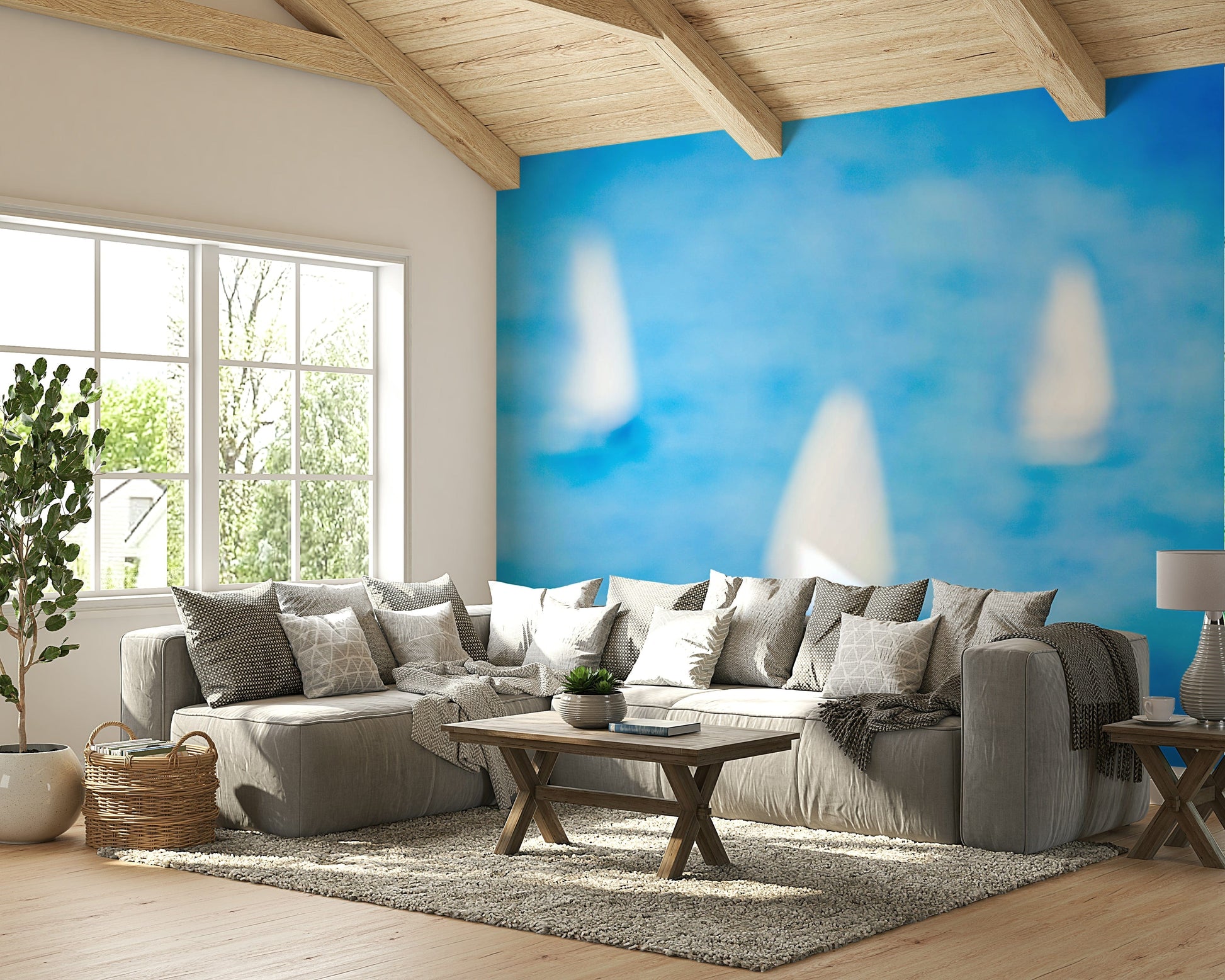 A contemplative sailing theme wallpaper mural for a feature wall.

