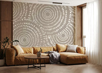 A peaceful modern abstract mural on decorative wallpaper.