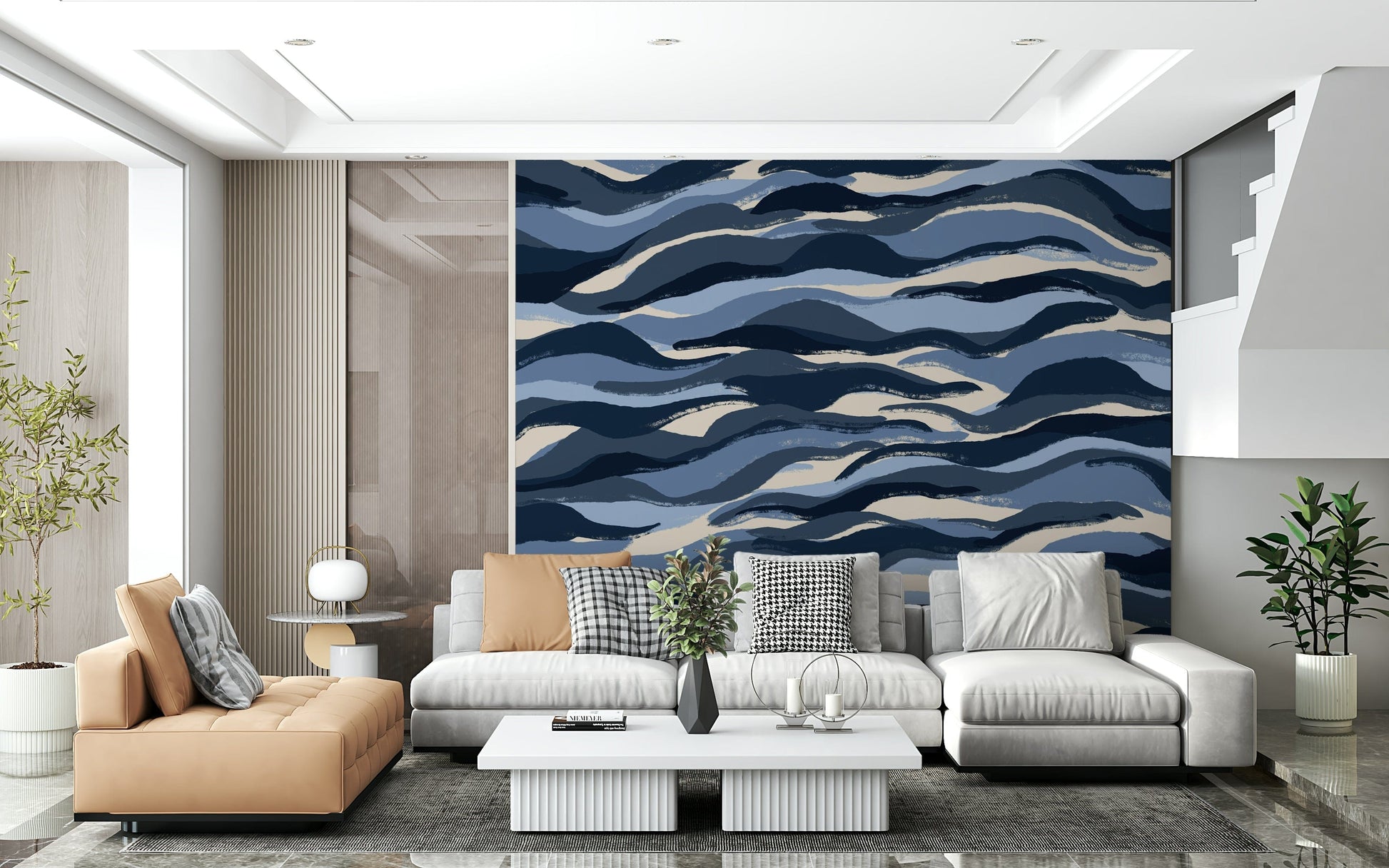 A calming underwater design wallpaper mural that defines a space.