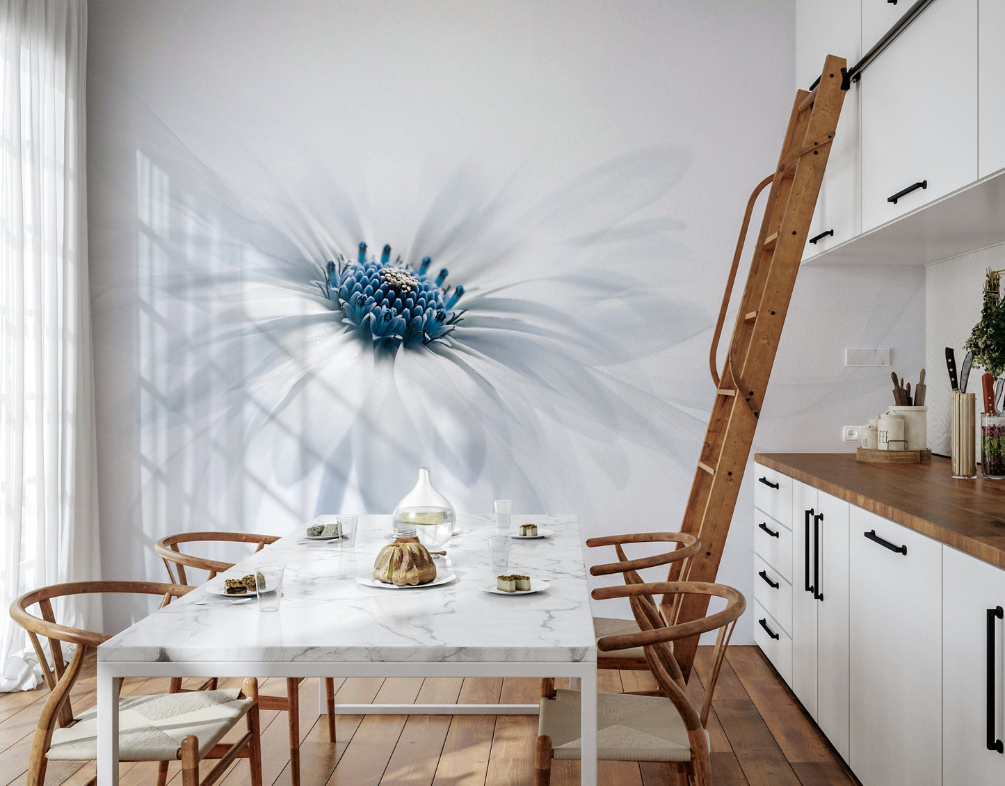 A beautiful modern art wall mural of delicate flowers.

