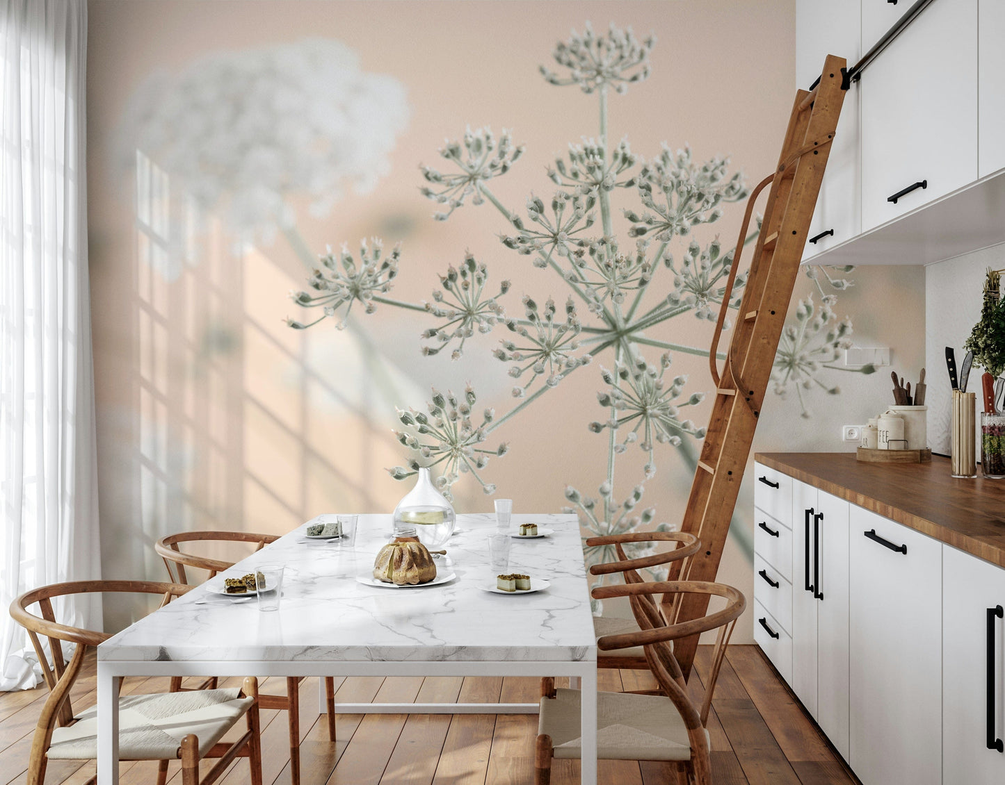 Precious Cow Parsley print, versatile neutral palette premium wallcovering.