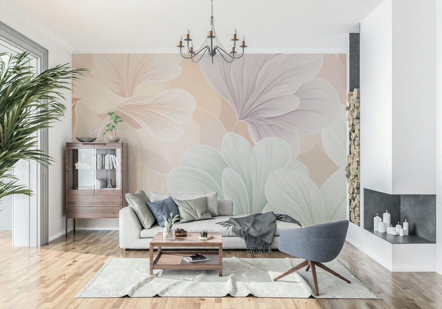 Vintage Botanical Mural in a coastal style bedroom.