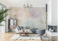 Vintage Botanical Mural in a coastal style bedroom.