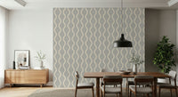 Distinctive wall covering, refined grey, peaceful curvy motif.