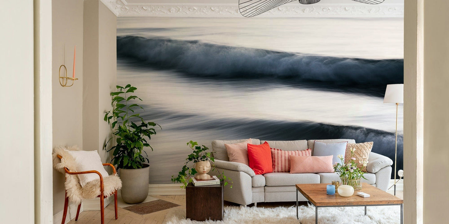 A beautiful abstract ocean wall mural for a living room.

