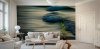 A beautiful abstract ocean wall mural for a living room.

