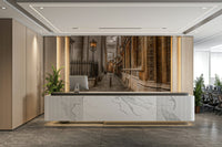 Cambridge Lane peel and stick wallpaper in a classic home library.

