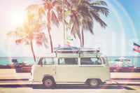 Adventure-filled camper van mural for living spaces.

