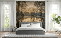 Nature inspired Canal Sunrise scenic wallpaper, perfect decor.