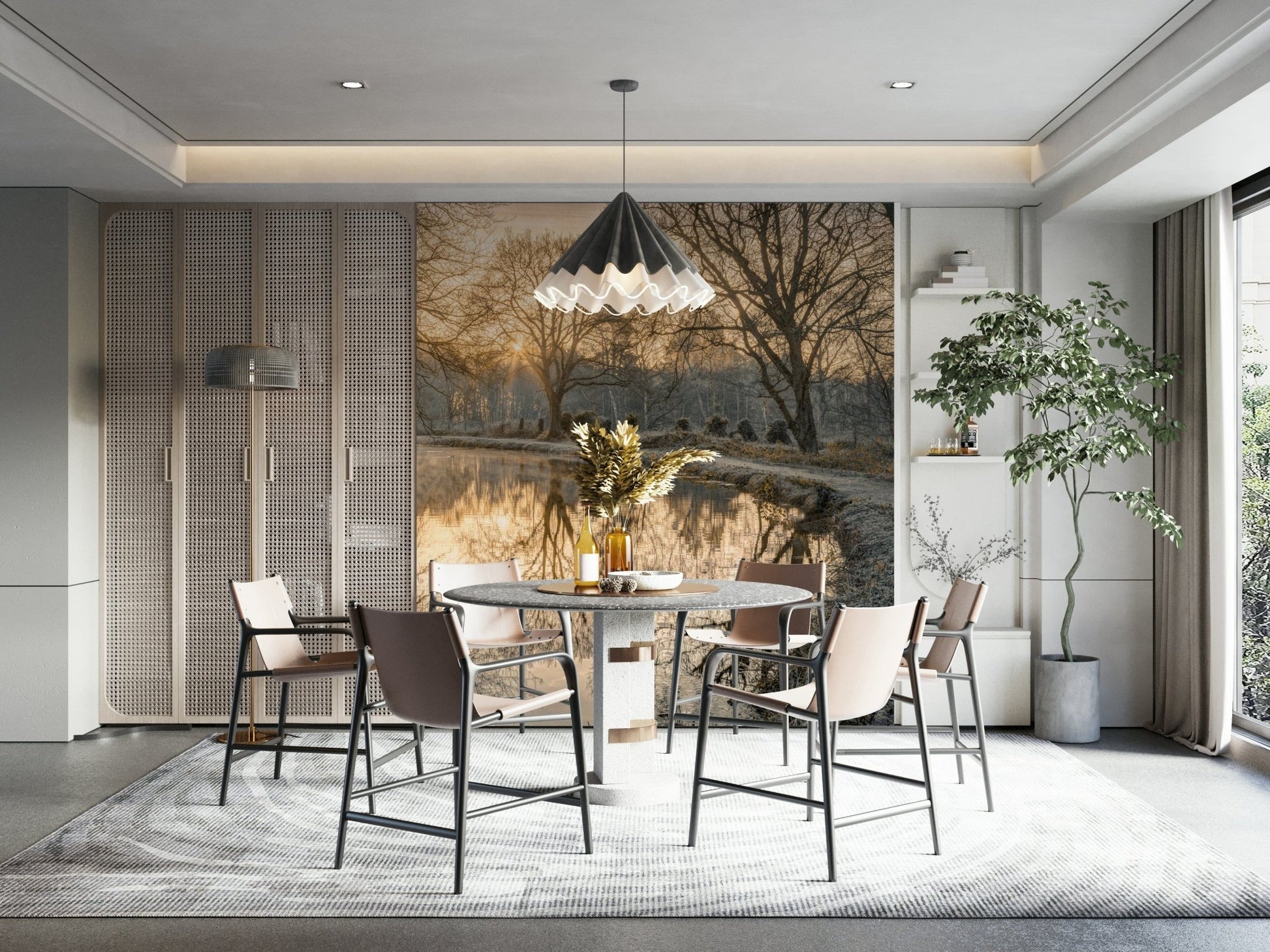 Large scale Canal Sunrise wall picture, tranquil waterway design.