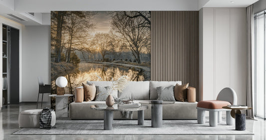 Canal Sunrise wallpaper for walls, serene winter reflections.