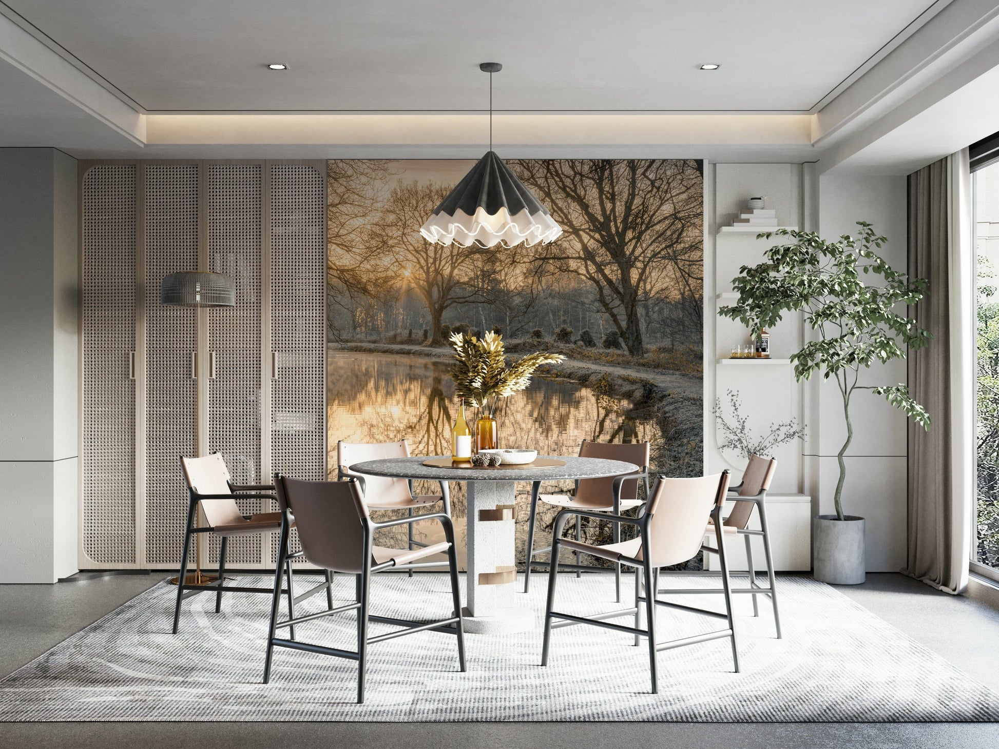 Large scale Canal Sunrise wall picture, tranquil waterway design.