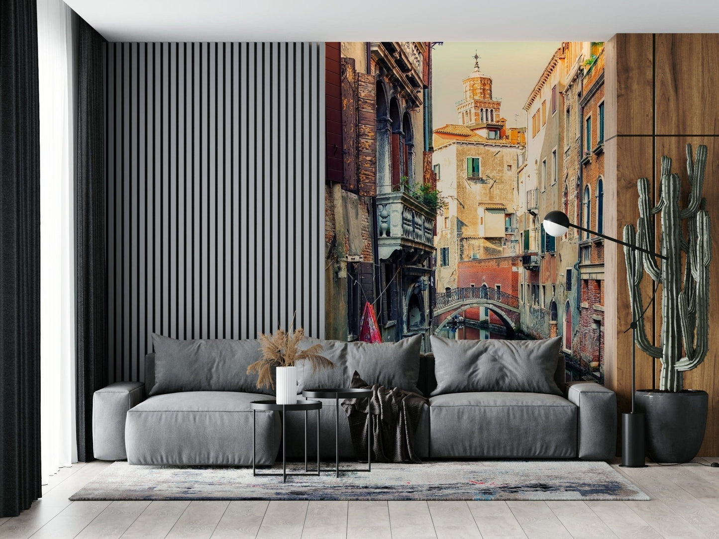 Narrow Venice waterway wall mural arched stone bridge