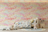 Pink and green brushstroke wallpaper for children's room, Candy Pastel Strokes.