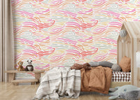 Artistic candy color line wall mural, Candy Pastel Strokes, cheerful interior finish.