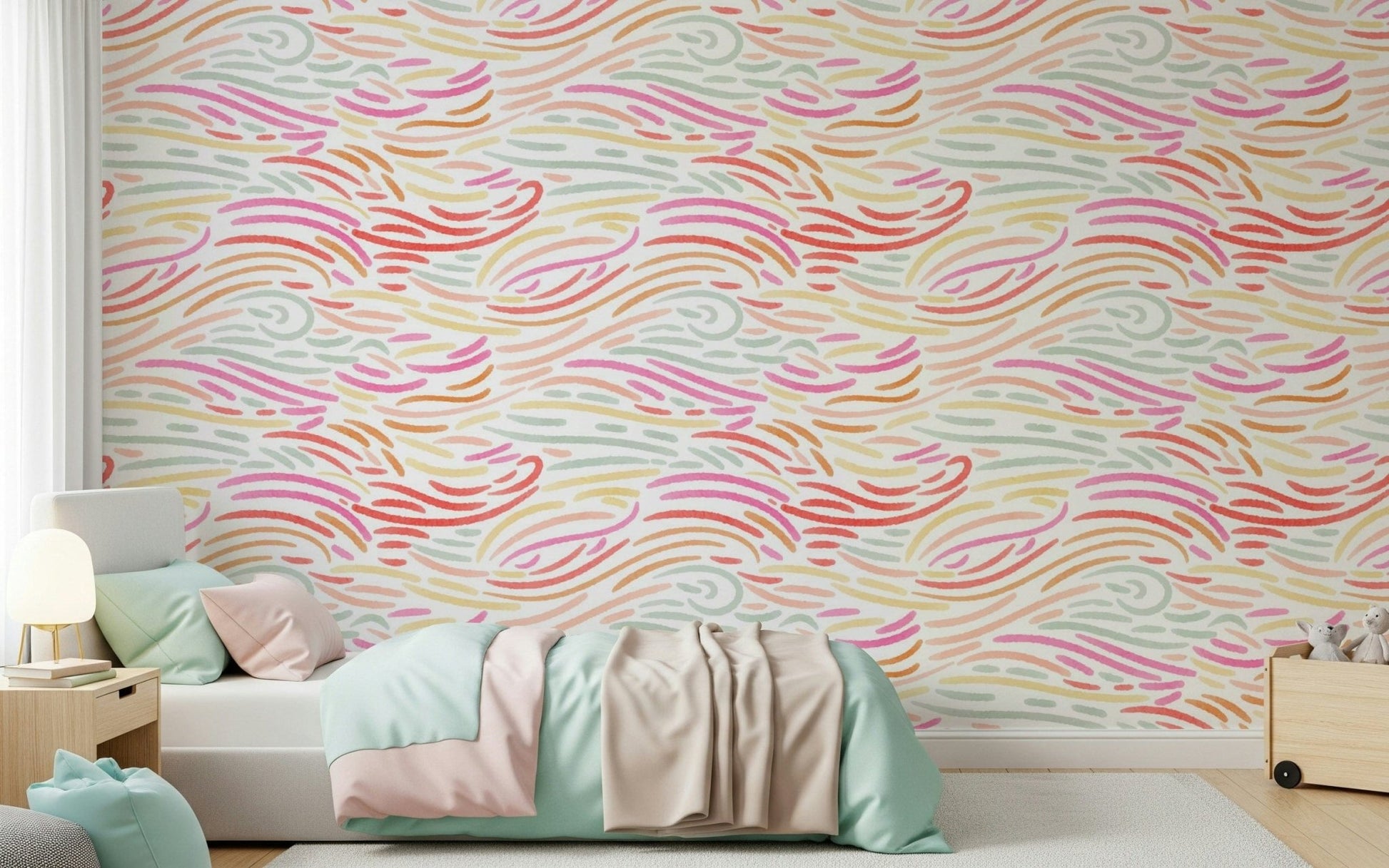 Dynamic colorful streak wall mural, Candy Pastel Strokes, modern graphic product.
