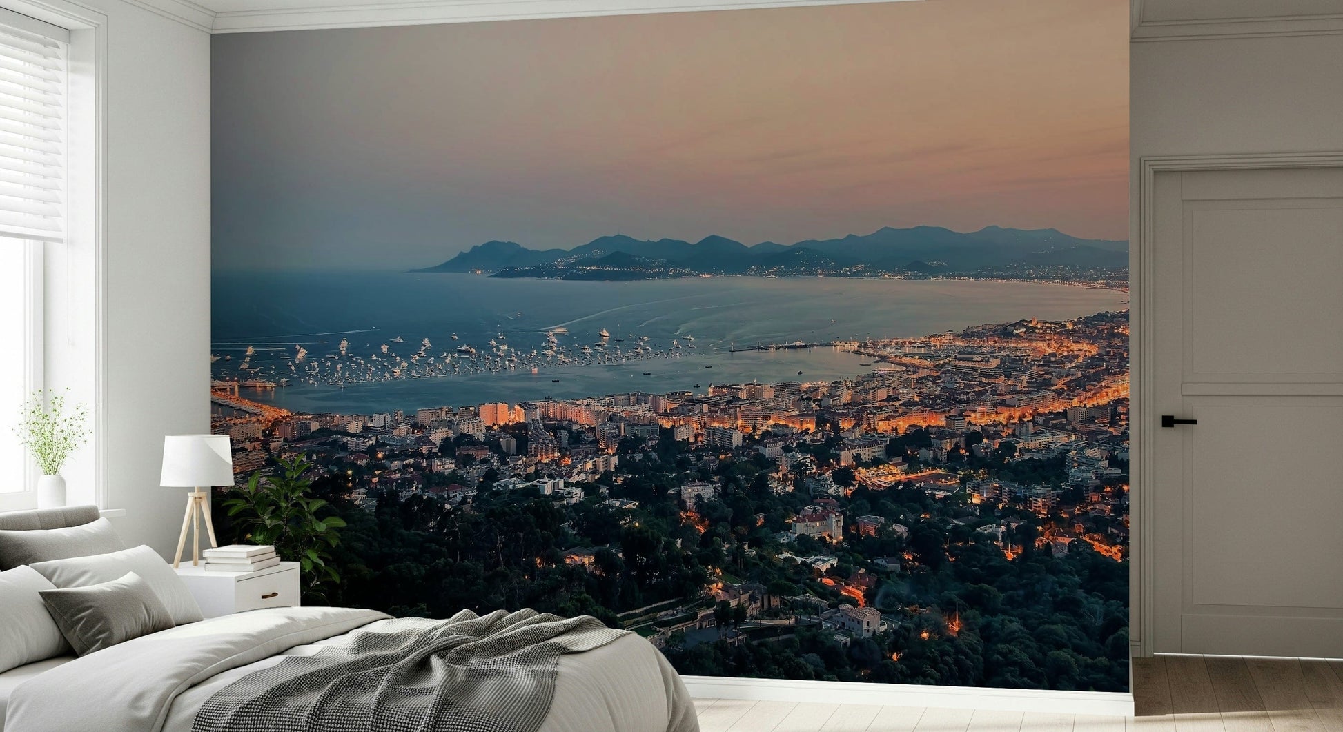 Nature-inspired Bay of Cannes mural with open sky cloud wallpaper design