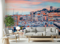 European coastal city wall mural inspired by Cannes scenery