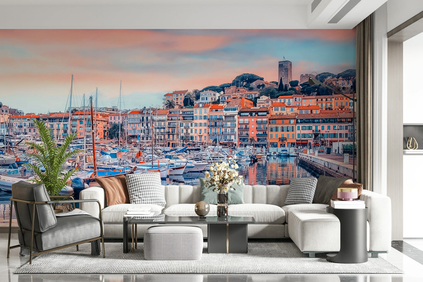 Cannes Vista wall mural with Mediterranean town and ocean view