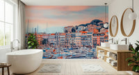 Cannes Vista mural design showing hillside homes and blue waters