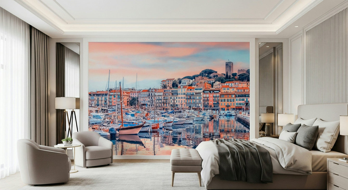 Cannes Vista wallpaper featuring pastel architecture and harbor boats