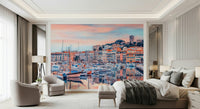 Cannes Vista wallpaper featuring pastel architecture and harbor boats