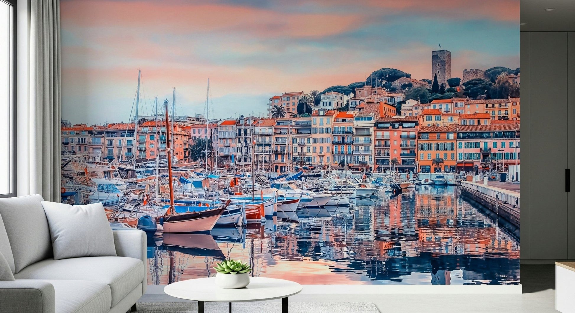 Coastal city view wall mural inspired by Cannes, France