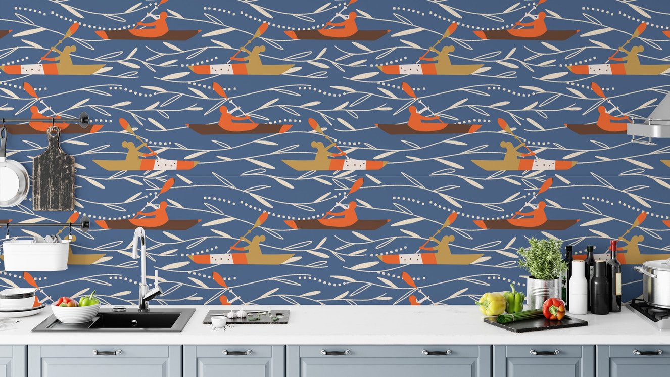 Adventure-themed canoeing wallpaper design
