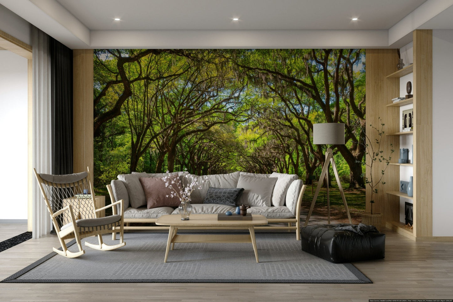 Botanical wallpaper with tree canopy
