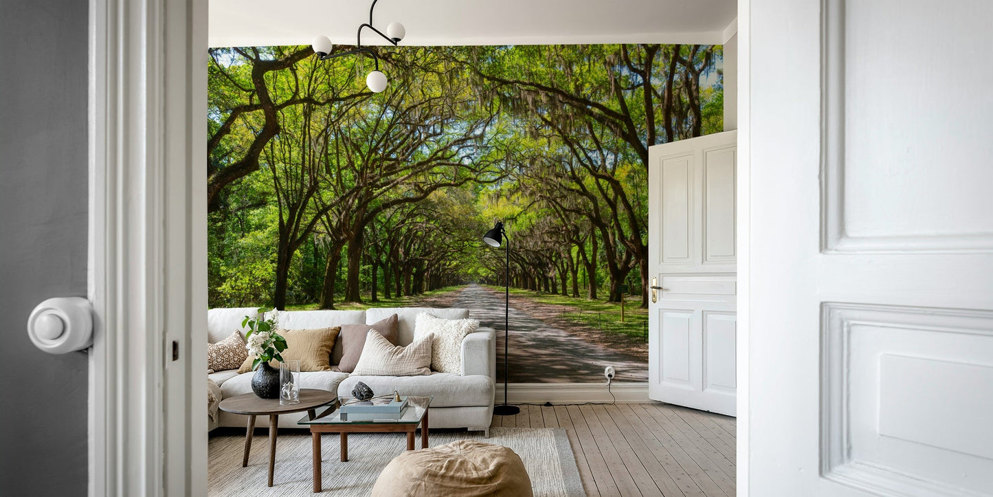 Calm greenery wall mural design
