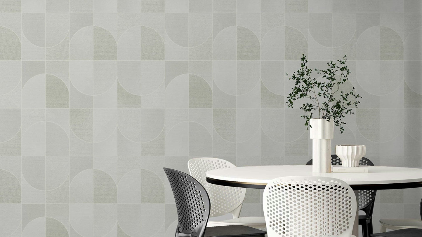 Moss green geometric tile pattern.

