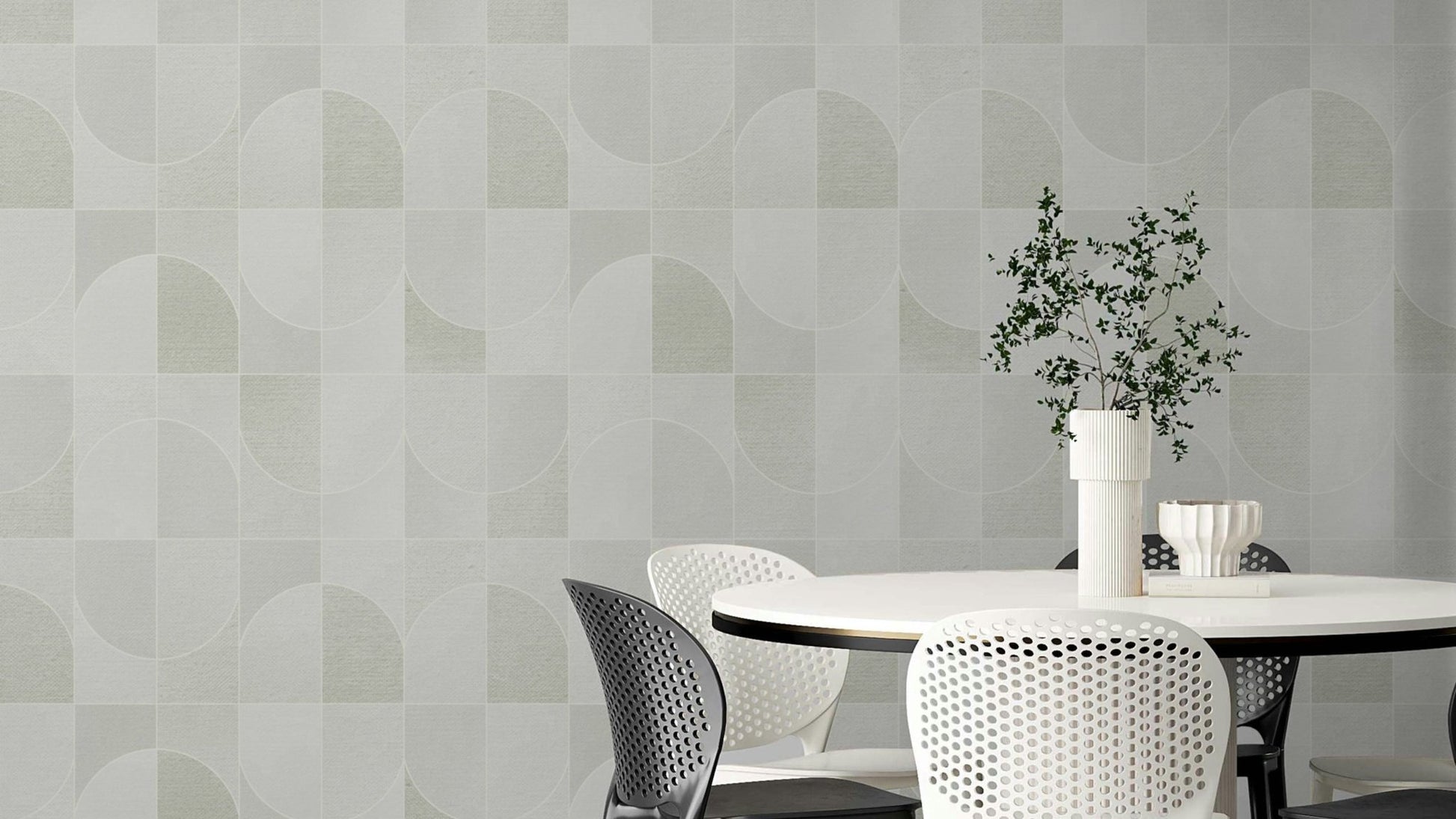 Moss green geometric tile pattern.

