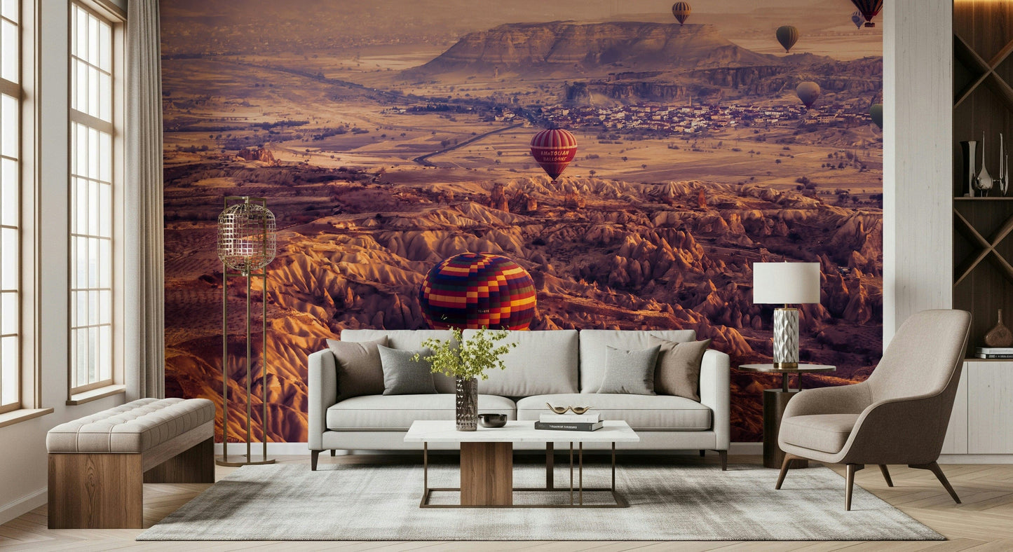 Cappadocia Dreamscape Wall Mural – Ethereal depiction of Cappadocia’s valleys and hot air balloons for a serene interior.