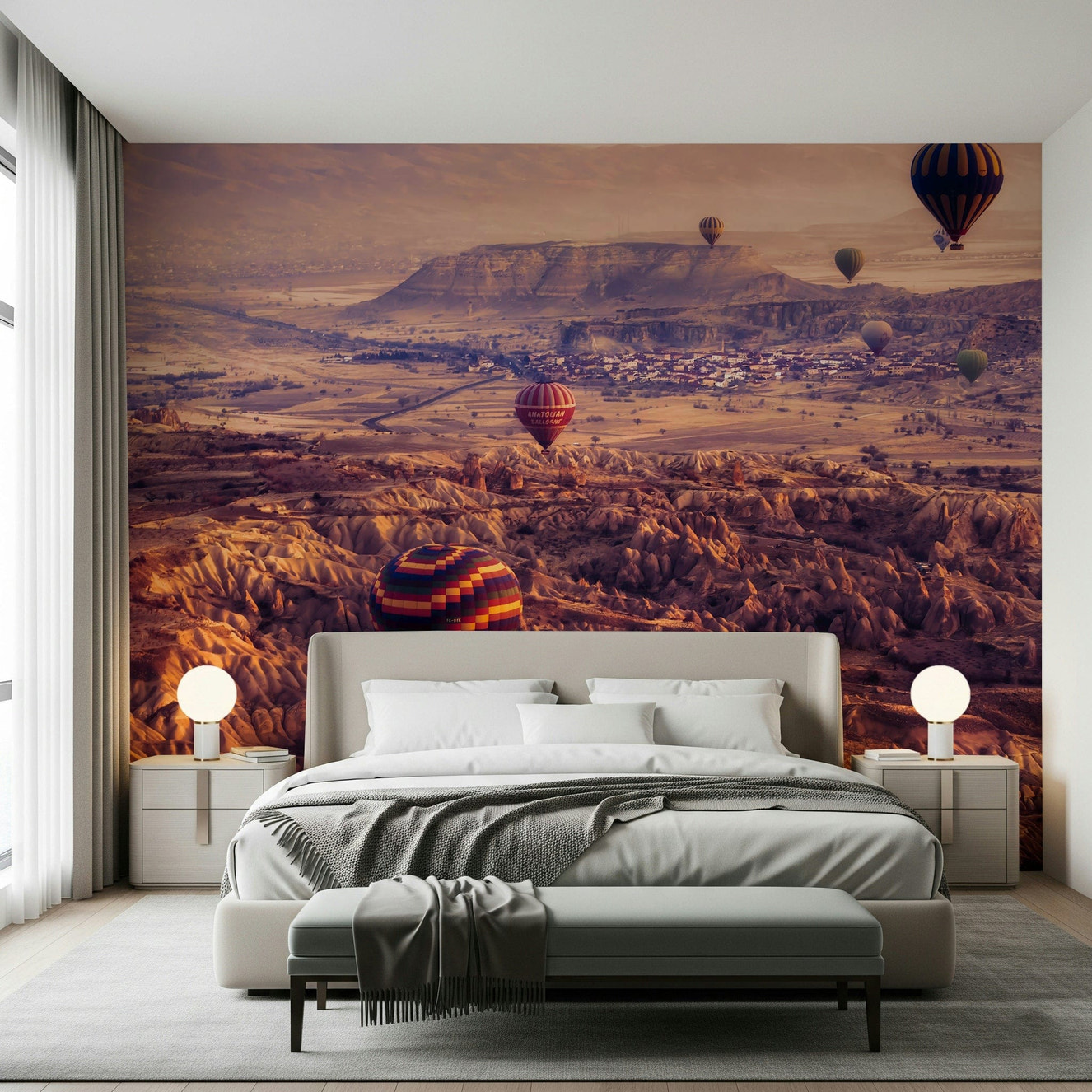 Turkish Landscape Wall Mural – Beautiful depiction of Cappadocia’s fairy chimneys and soaring hot air balloons.
