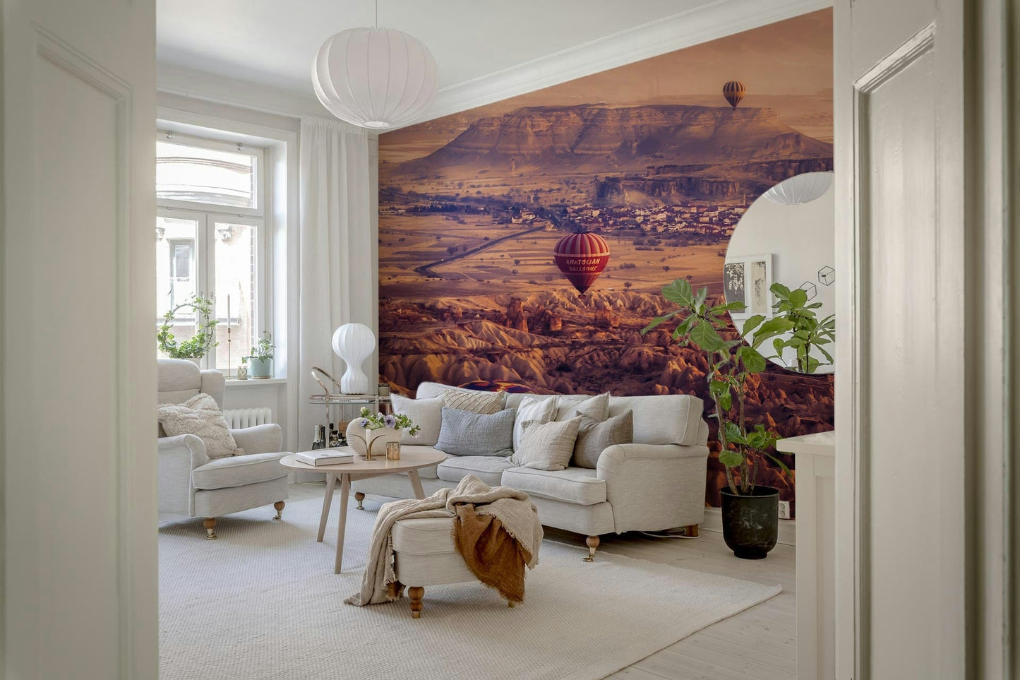 Sunrise Over Cappadocia Wall Mural – Atmospheric mural with glowing skies, valleys, and floating balloons.