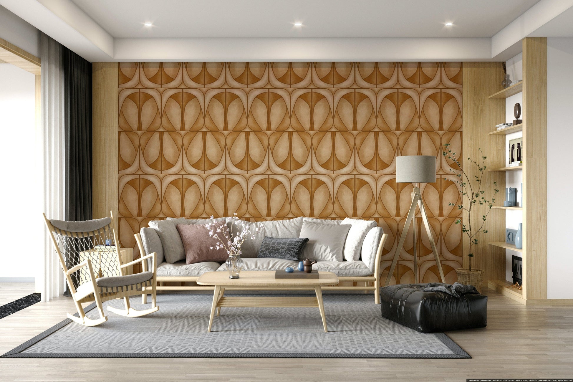 Classic Softy Dèco Geometries Warm Caramel wallpaper for walls refined elegance.