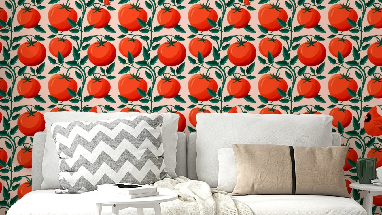 Cardinal bird on tomato vine wallpaper

