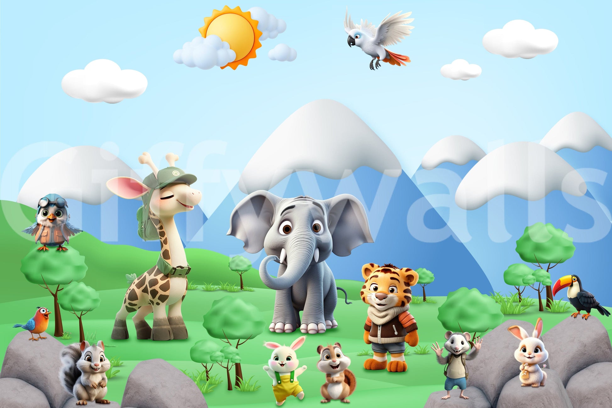 The style is a soft-focus illustration or a painterly design.

