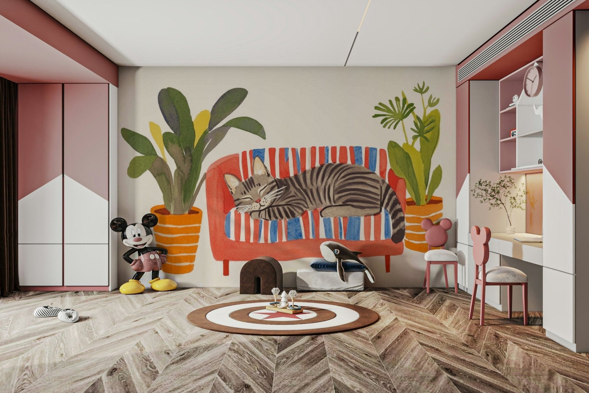 Cat Nap Oasis Wall Mural with sleeping cat artwork

