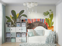 Soft watercolor mural featuring relaxed feline

