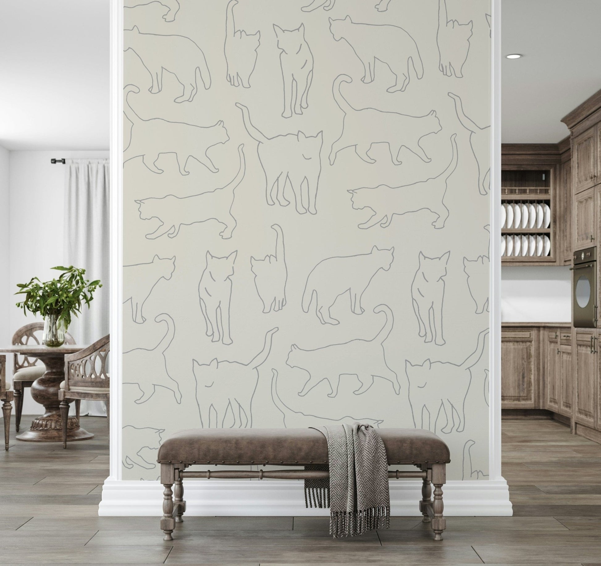 Cat Illustration Wall Mural – Playful and artistic wallpaper with sketched cats in whimsical arrangements.