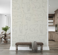 Cat Illustration Wall Mural – Playful and artistic wallpaper with sketched cats in whimsical arrangements.