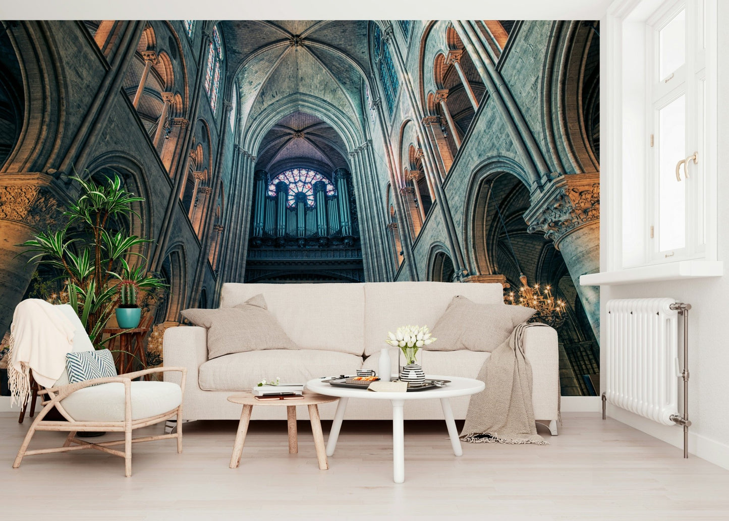 Eden's Touch Wall Mural used as a backdrop in a contemporary dining space.