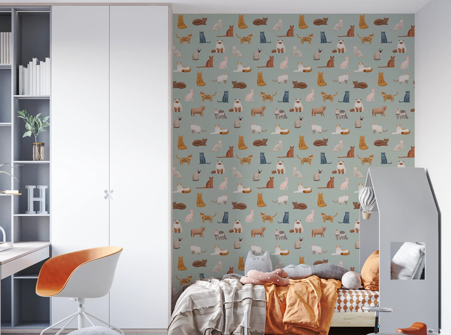 Cats on Mint Green Wallpaper⁠