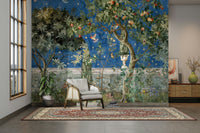 Night garden mural wallpaper with stars and leaves

