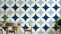 A wallpaper with a geometric tile pattern.

